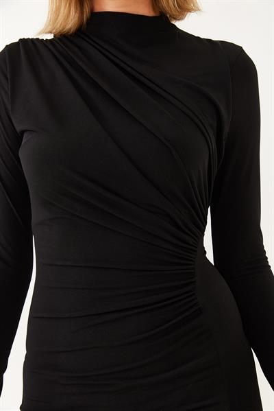 Kadın Önü Büzgülü Mini Elbise 60251843 - Siyah