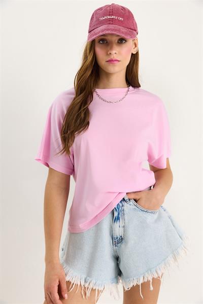 Kadın Organik Pamuklu Regular Kalıp Bisiklet Yaka Basic Kısa Kollu T-Shirt 60602048 - Pembe