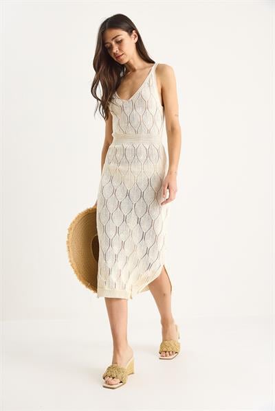 Kadın Örgü Detaylı Triko Elbise 20258006 - Ekru