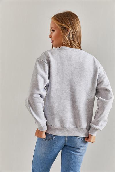Kadın Orlando Resim Baskılı Üç İplik Şardonlu Sweatshirt 40951024 - Gri
