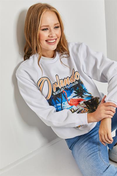 Kadın Orlando Resim Baskılı Üç İplik Şardonlu Sweatshirt 40951024 - Beyaz