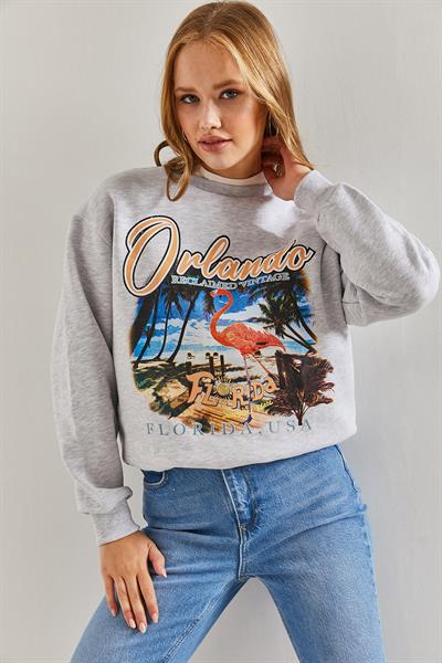 Kadın Orlando Resim Baskılı Üç İplik Şardonlu Sweatshirt 40951024 - Gri