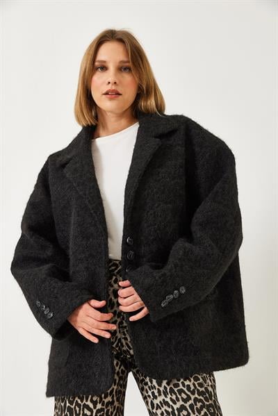 Kadın Oversize Astarlı Kaşe Blazer Ceket 60261242 - Siyah