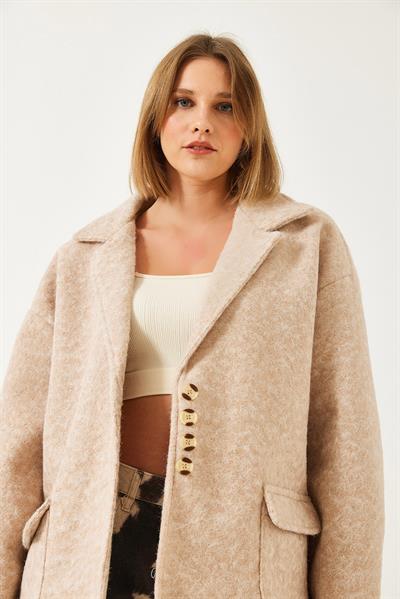 Oversize Astarlı Kaşe Blazer Ceket 60261242 - Bej