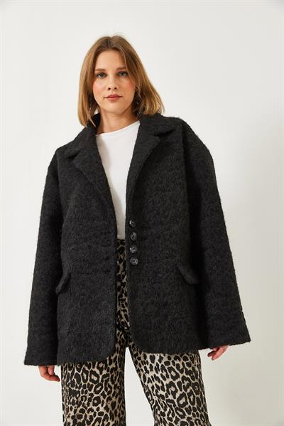 Kadın Oversize Astarlı Kaşe Blazer Ceket 60261242 - Siyah