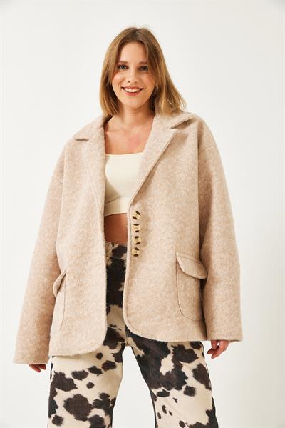 Oversize Astarlı Kaşe Blazer Ceket 60261242 - Bej