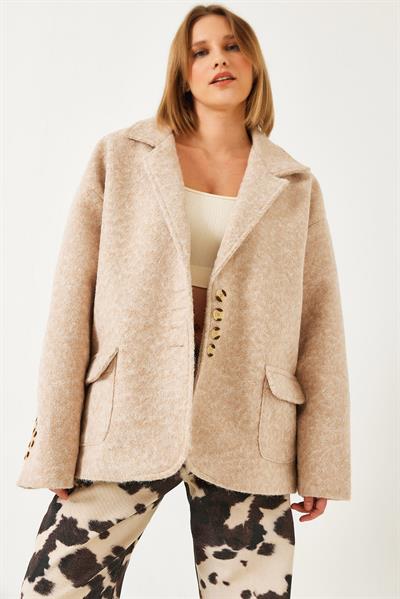 Oversize Astarlı Kaşe Blazer Ceket 60261242 - Bej
