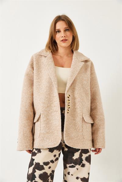 Oversize Astarlı Kaşe Blazer Ceket 60261242 - Bej