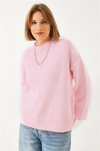 Kadın Oversize Basic Triko Kazak 20247601 - Pembe