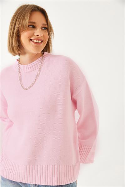 Kadın Oversize Basic Triko Kazak 20247601 - Pembe