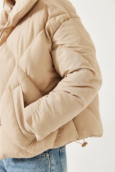 Oversize Şişme Mont - Bej