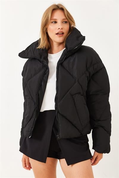 Oversize Şişme Mont - Siyah