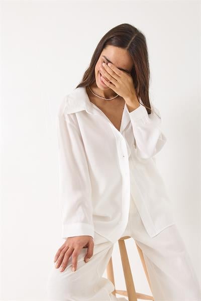 Kadın Oversize V Yaka Modal Gömlek 60388 60271075 - Beyaz
