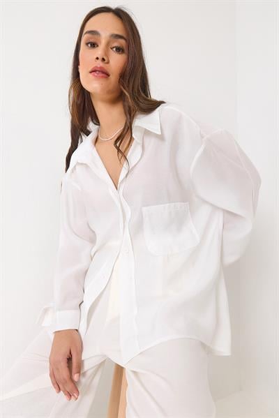 Kadın Oversize V Yaka Modal Gömlek 60388 60271075 - Beyaz