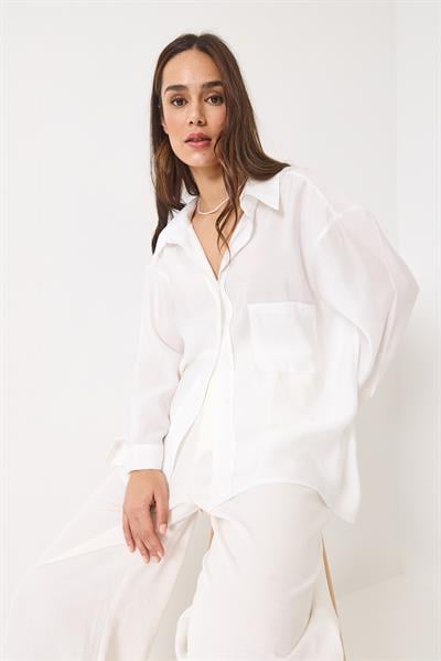 Kadın Oversize V Yaka Modal Gömlek 60388 60271075 - Beyaz