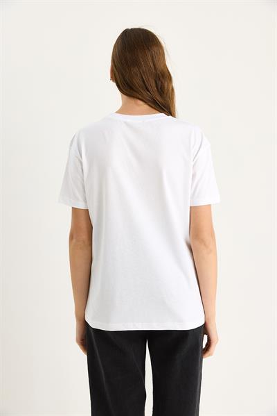 Kadın Panda Baskılı Kısa Kollu Bisiklet Yaka Basic T-Shirt 60602037 - Beyaz