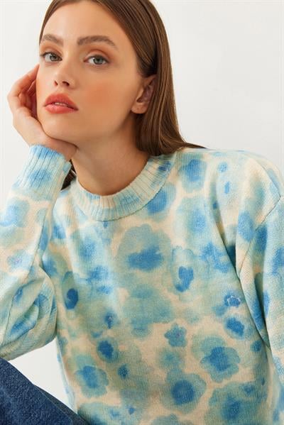 Parçalı Triko Kazak - Mavi KAZAK modelleri