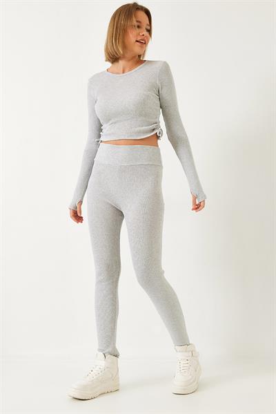 Kadın Parmak Geçirmeli Fitilli Kaşkorse Alt Üst Takım 60261054 - Gri