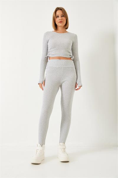 Kadın Parmak Geçirmeli Fitilli Kaşkorse Alt Üst Takım 60261054 - Gri