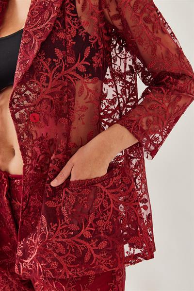 Kadın Payetli Yarı Şeffaf Dokulu Alt-Üst Takım MBMS026 60501026 - Bordo