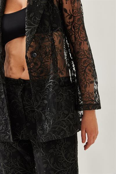 Kadın Payetli Yarı Şeffaf Dokulu Alt-Üst Takım MBMS026 60501026 - Siyah