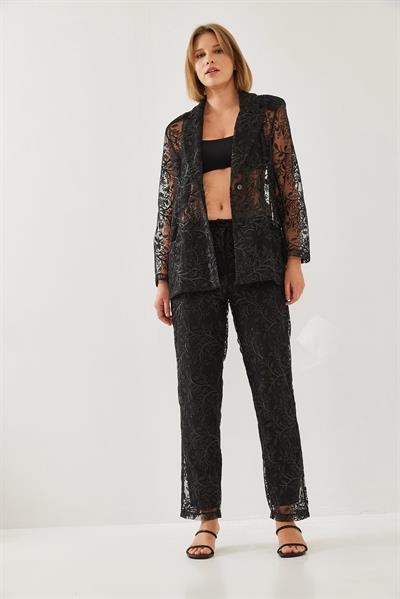 Kadın Payetli Yarı Şeffaf Dokulu Alt-Üst Takım MBMS026 60501026 - Siyah