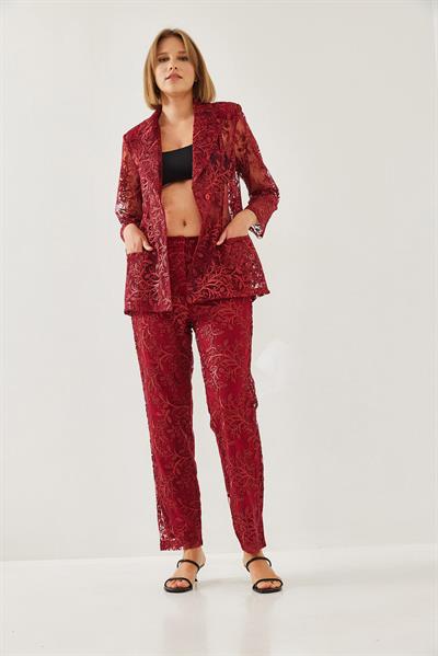 Kadın Payetli Yarı Şeffaf Dokulu Alt-Üst Takım MBMS026 60501026 - Bordo