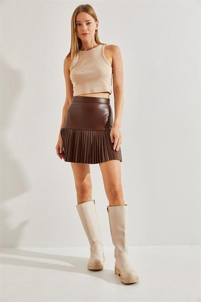 Kadın Piliseli Deri Etek 40981017 - Kahverengi