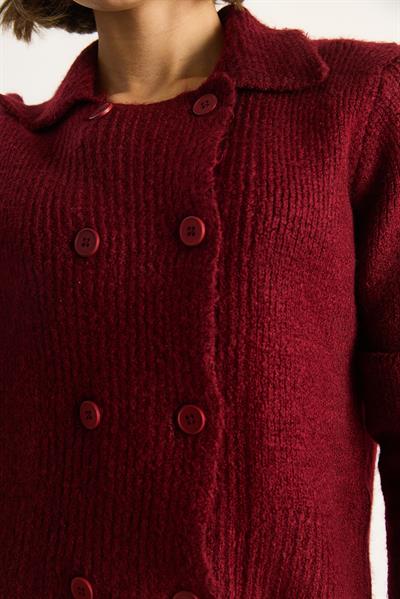 Polo Yaka Düğmeli Yumuşak Hırka 255252  60284080 - Bordo