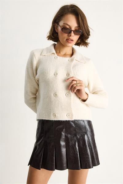 Polo Yaka Düğmeli Yumuşak Hırka 255252  60284080 - Taş