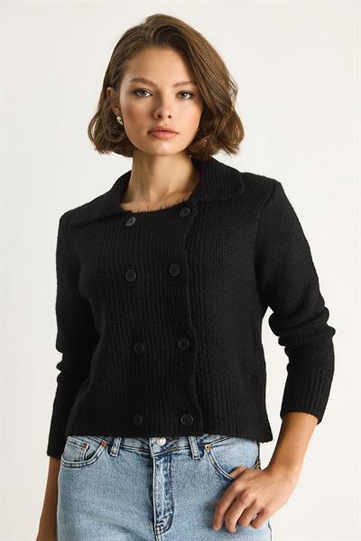 Polo Yaka Düğmeli Yumuşak Hırka 255252  60284080 - Siyah