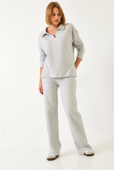 Kadın Polo Yaka Triko Alt Üst Takım 0183 60261103 - Gri