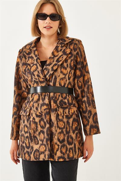 Kadın Premium Kaşe Leopar Ceket MBMS043 60501043 - Camel