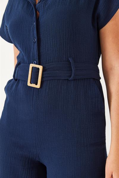 Premium Kuşaklı Müslin Tulum 90020 60271029 - Lacivert