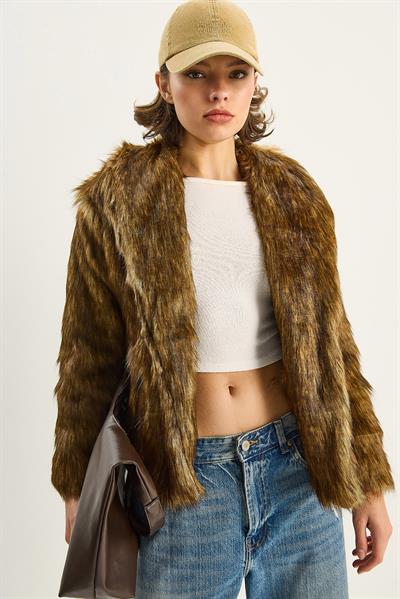 Kadın Premium Suni Kürk Ceket 60251922 - Camel-Kahverengi