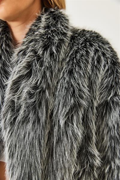 Premium Suni Kürk Ceket 60251922 - Siyah-Beyaz