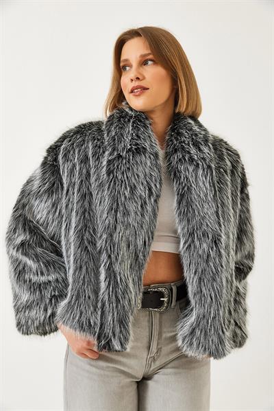 Premium Suni Kürk Ceket 60251922 - Siyah-Beyaz