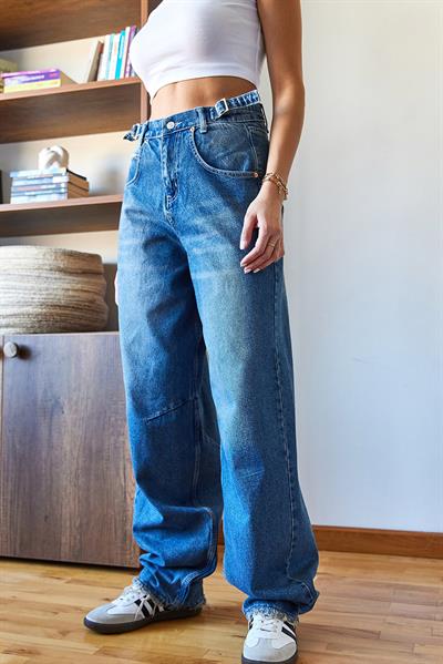 Kadın Püsküllü Yanları Tokalı Denim Pantolon 5179 60351101 - İndigo