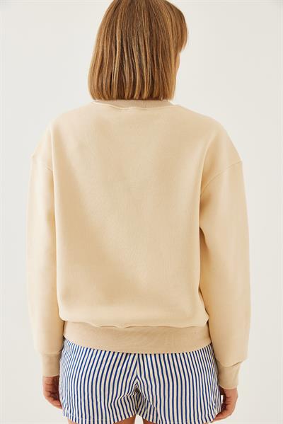 Kadın Renkli Kelebek Baskılı Sweatshirt MBHS019 60601019 - Bej