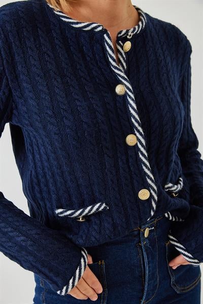 Saç Örgülü Cepli Triko Hırka 241083 60251984 - Lacivert