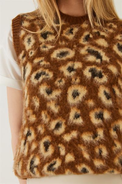 Kadın Şardonlu Leopar Desenli Süveter 20246281 - Kahverengi-Camel