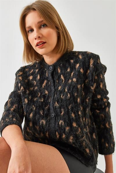 Şardonlu Triko Hırka 241087 60261042 - Siyah-Camel