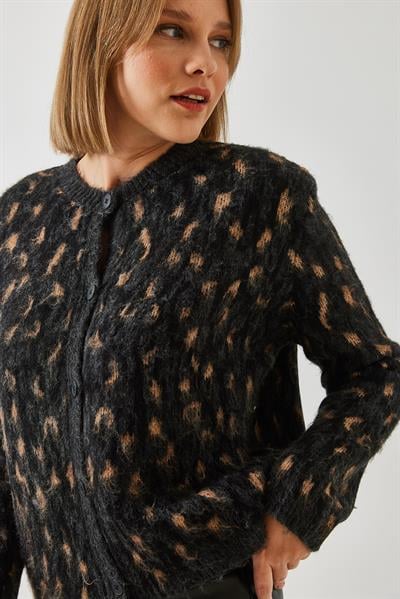 Şardonlu Triko Hırka 241087 60261042 - Siyah-Camel