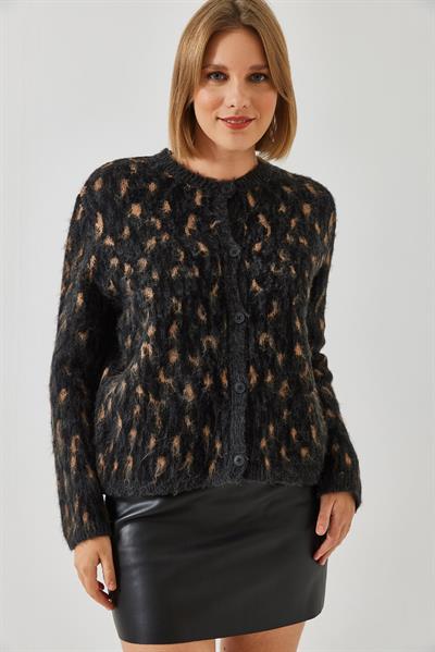 Şardonlu Triko Hırka 241087 60261042 - Siyah-Camel