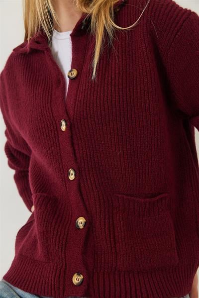 Selanik Örgü Cepli Triko Hırka 20246941 - Bordo