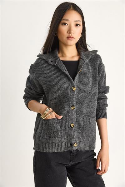 Selanik Örgü Cepli Triko Hırka 20246941 - Antrasit