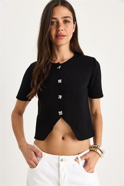 Şık Düğme Detaylı Triko Hırka 20251043 - Siyah