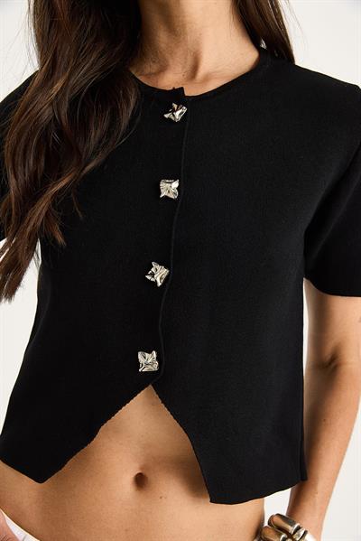 Şık Düğme Detaylı Triko Hırka 20251043 - Siyah