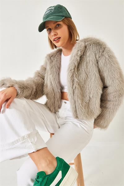 Suni Kürkllü Astarlı Mont 38119 60251968 - Taş