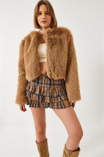 Suni Kürkllü Astarlı Mont 38119 60251968 - Taba